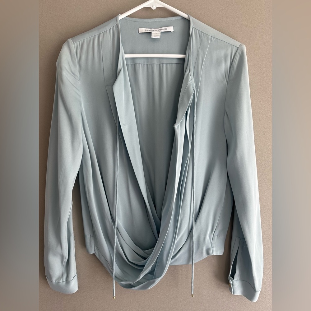 Diane Von Furstenberg Pale Blue Draped Blouse